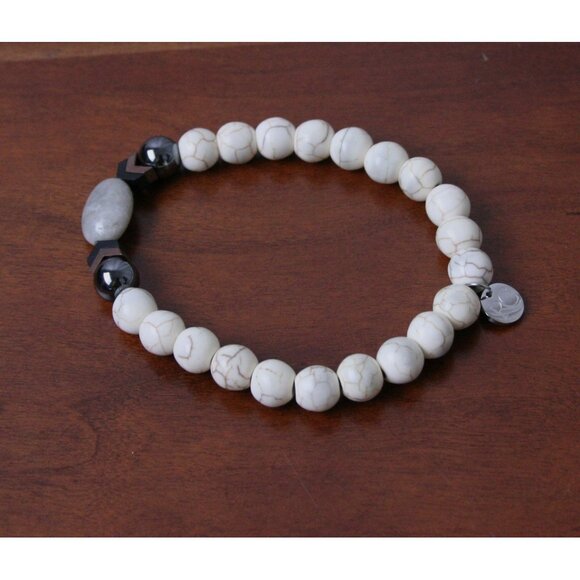 Rustic Cuff Hematite, Magnesite Stone Beaded Stretch Bracelet - Picture 3 of 3